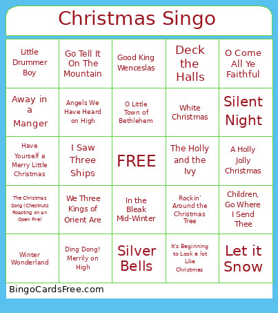 Christmas Singo Bingo Card