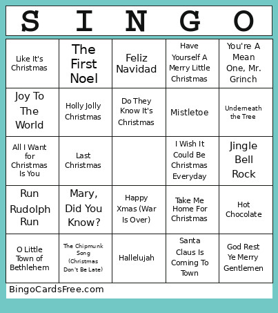 Christmas Singo Bingo Card