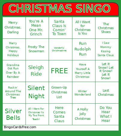 CHRISTMAS SINGO Bingo Card