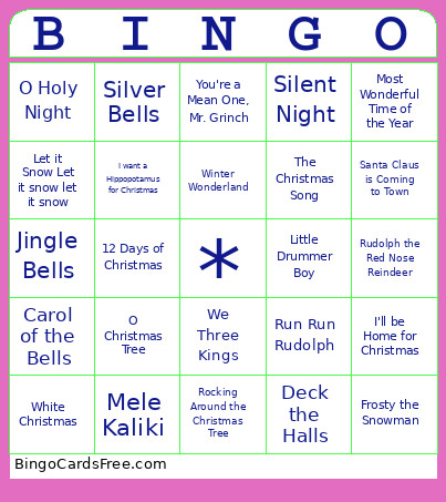 Christmas Song Bingo Card