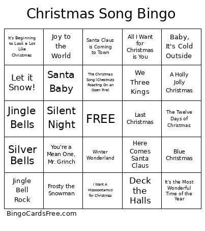 Christmas Song Bingo Card 2