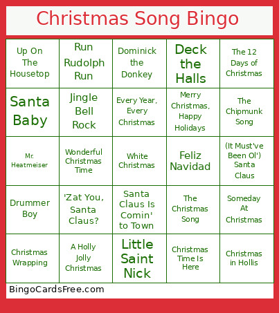 Christmas Song Bingo Card