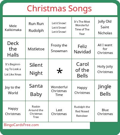 Christmas Songs Bingo