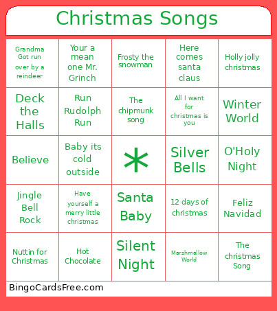 Christmas Songs Bingo Card