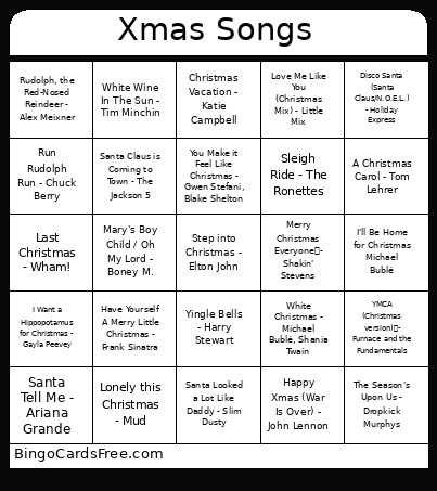 Christmas Songs Bingo Card