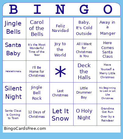 Christmas Songs Bingo Card