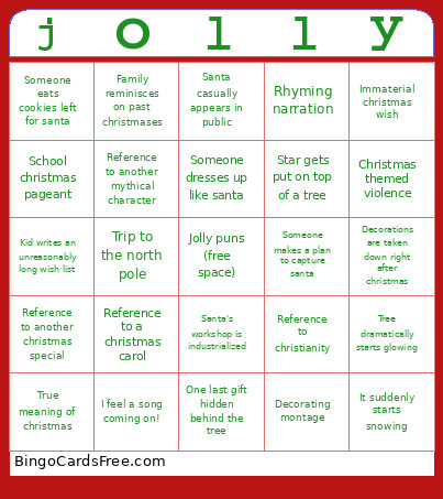 Christmas Special Tropes Bingo Card