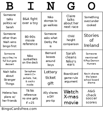 Christmas Treasure Bingo Card