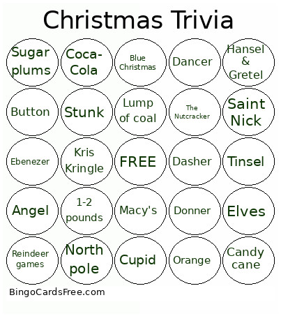 Christmas Trivia Bingo Card