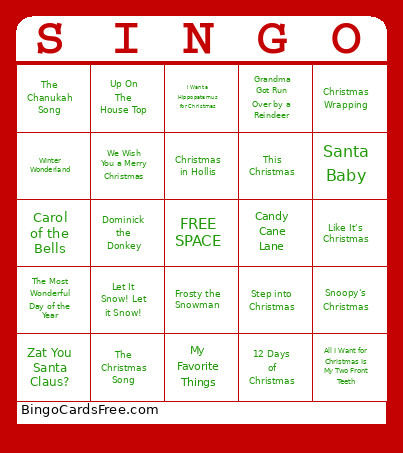 ChristmasSINGO Bingo Card