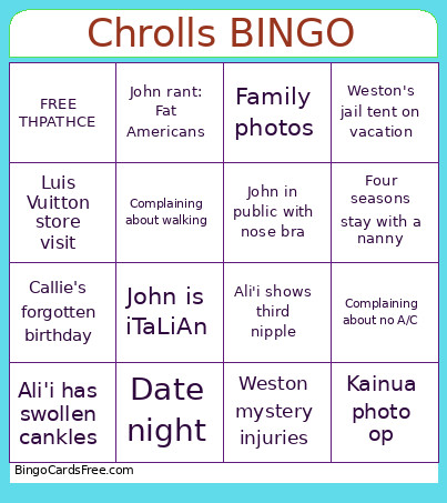 Chrolls Bingo Card
