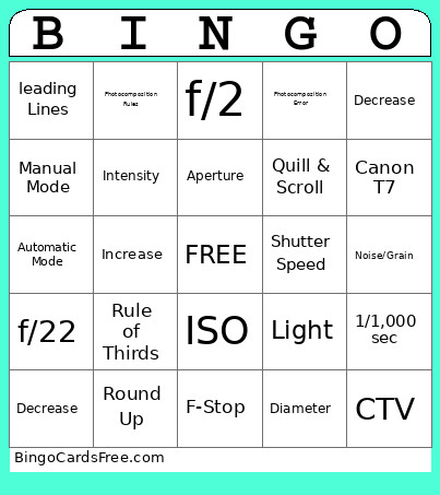 CHS Photojournalism Bingo Card