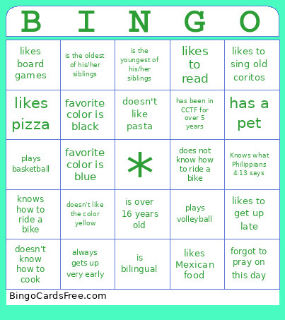 Church Bingo Card