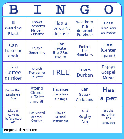 Church Bingo Card