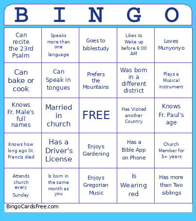 Church Bingo Card
