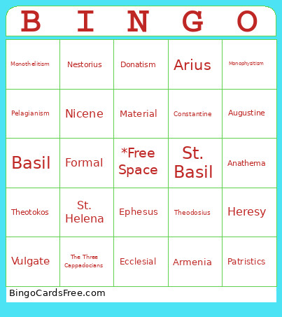 Church History Unit 3 Bingo Card