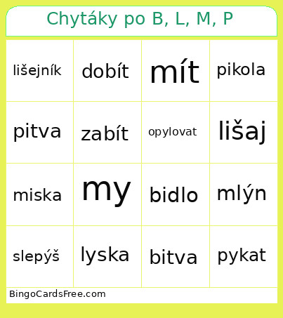 Chytáky Po B, L, M, P Bingo Card