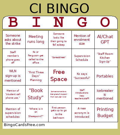 CI Bingo Card