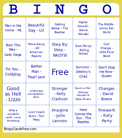 CI Playlist 3 Bingo Card