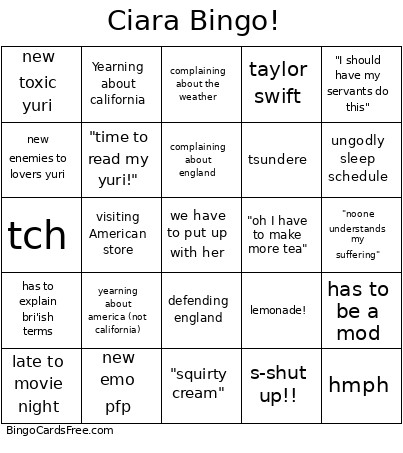 Ciara ! Bingo Card