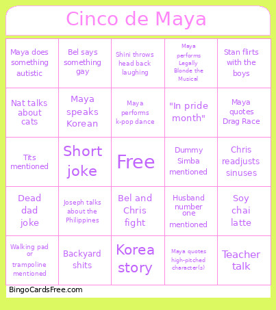 Cinco De Maya Bingo Card