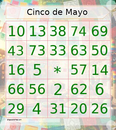 Cinco de Mayo Number Bingo Cards Free Pdf Printable Game