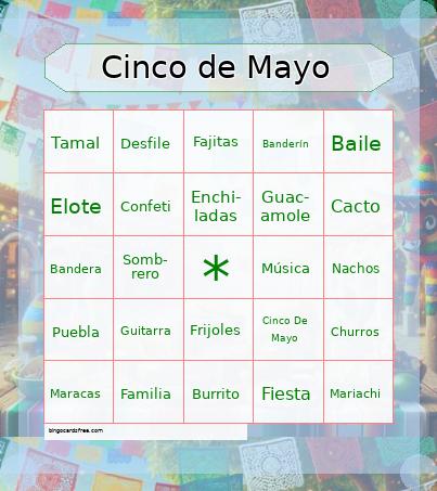 Cinco de Mayo Word Bingo Cards Free Pdf Printable Game