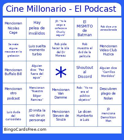 Cine Millonario - El Podcast Bingo Card 2