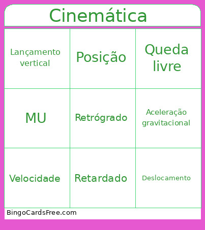 Cinemática Bingo Card