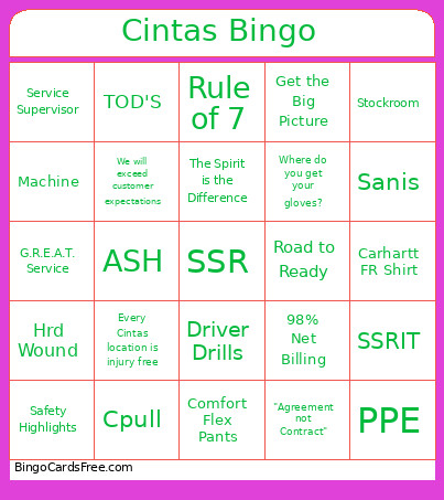Cintas Bingo Card