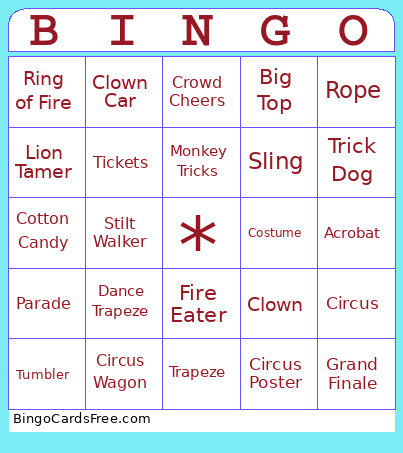 Circus Bingo Card