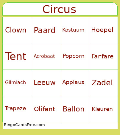 Circus Bingo Card
