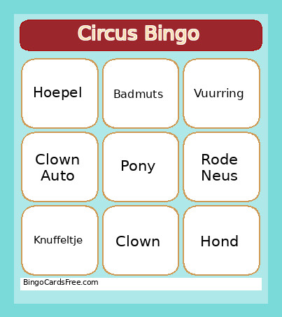 Circus Bingo Card