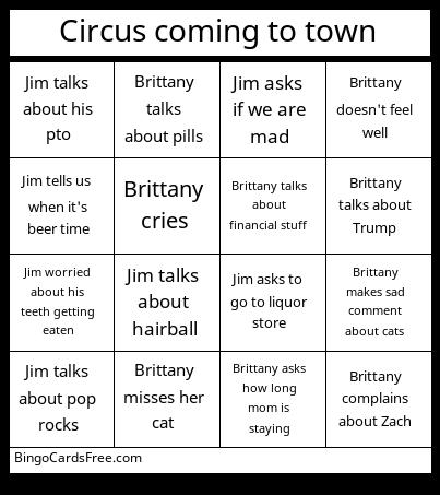 Circus coming to town Bingo