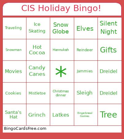 CIS Remote Holiday Party Bingo Card
