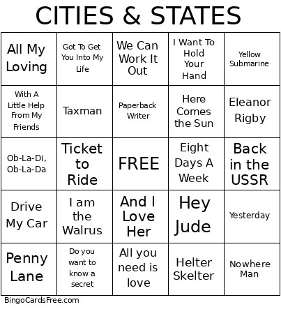 Cities & States Bingo Card