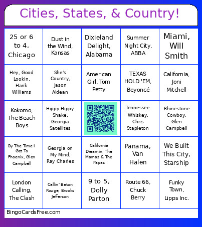 Cities, States, & Country! Bingo Card