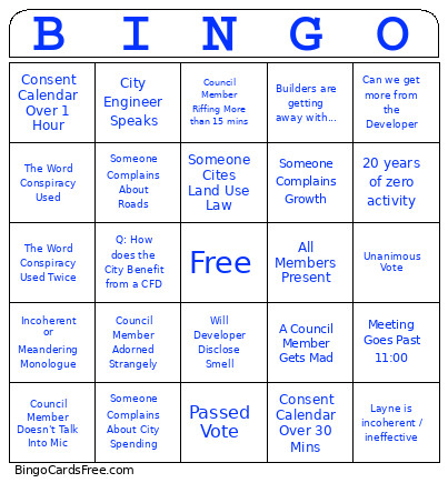 City Council Meeting Bingo Card