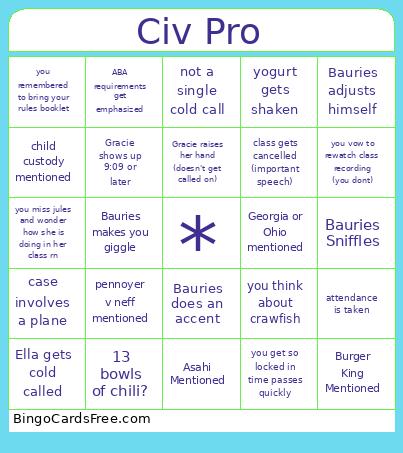 Civ Pro Bingo Card
