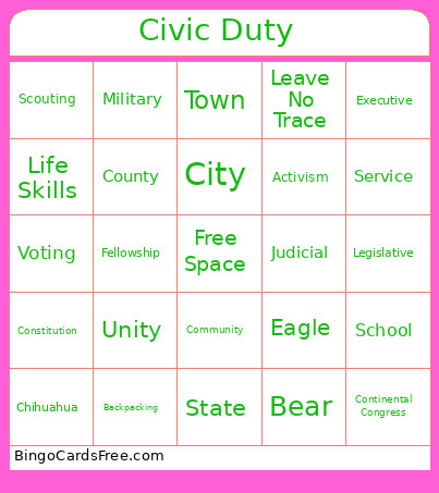 Civic Duty Bingo Card