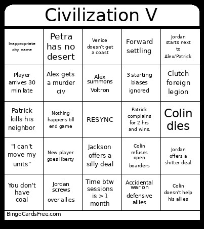 Civilization V Bingo Card