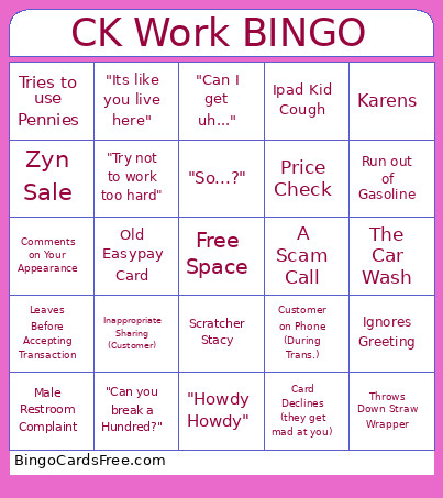 CK Work Bingo Card
