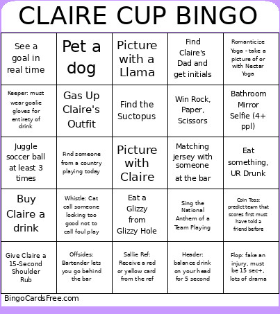 CLAIRE CUP Bingo Card