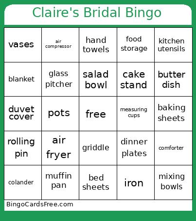 Claire's Bridal Bingo