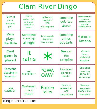 Clam River Bingo