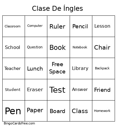 Clase De Íngles Bingo Card