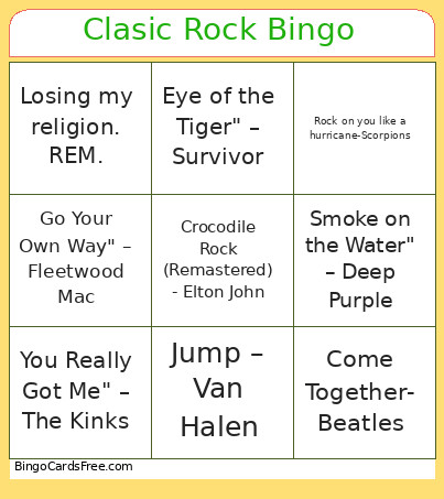 Clasic Rock Bingo Card
