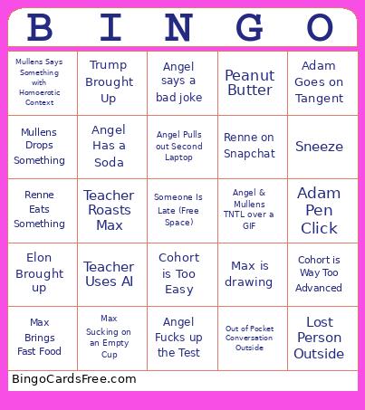 Class 2 Bingo Card