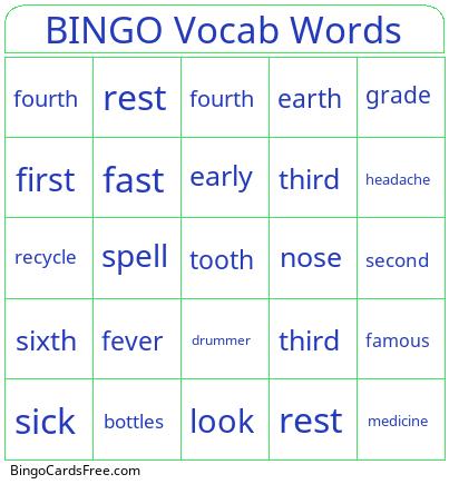 Class 6-3 Last Class Bingo Cards Free Pdf Printable Game, Title: BINGO Vocab Words