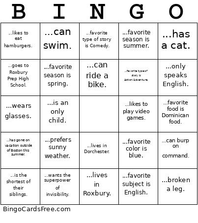 Class Bingo